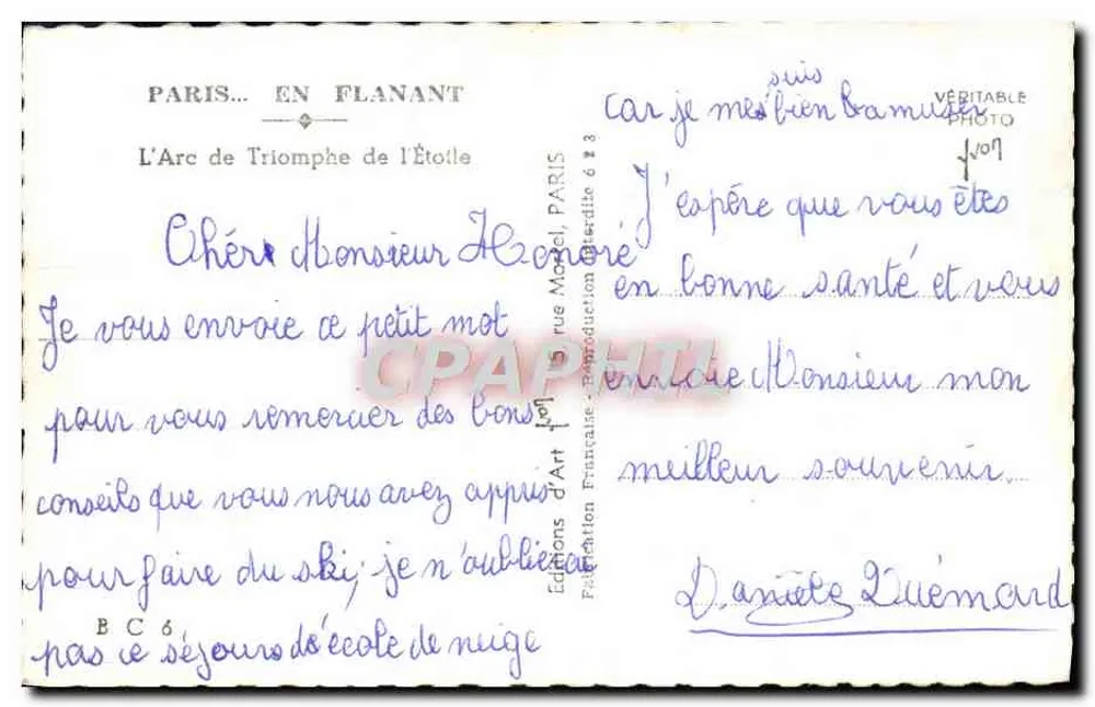 Arc de Triomphe — Paryż — Éditions d'Art Français - Rewers