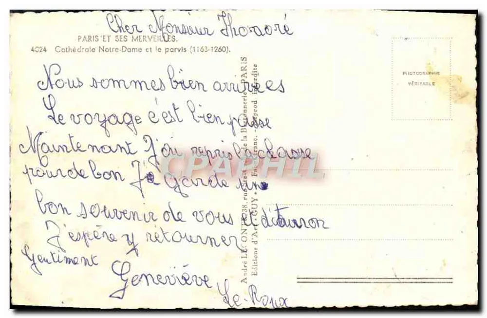 Notre-Dame de Paris — Hauptfassade mit Rose und Türmen — Verlag Guy, Nr. 4024 - Rückseite