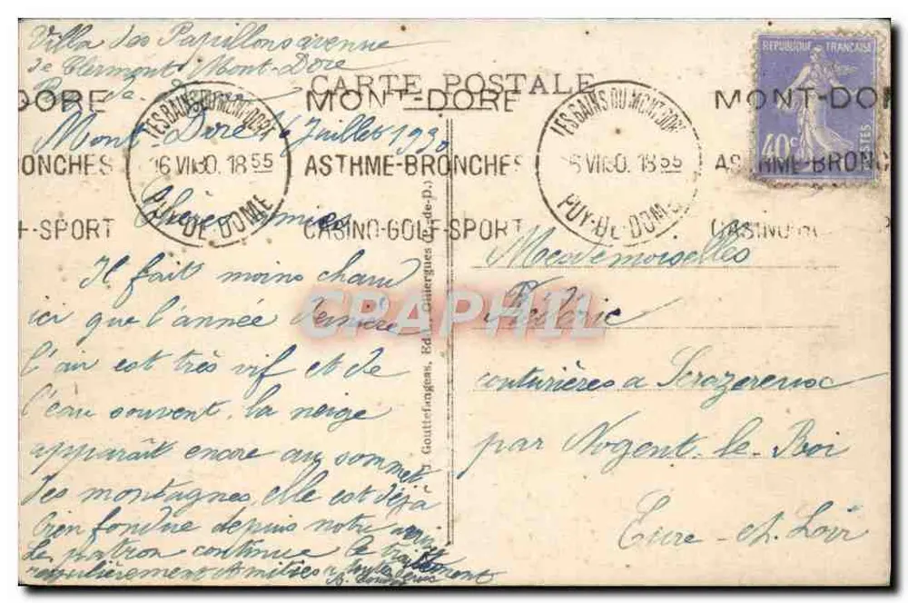 La Bourboule — Route de St-Sauves und See des Staudamms — g.d’o. — 1893 - Rückseite