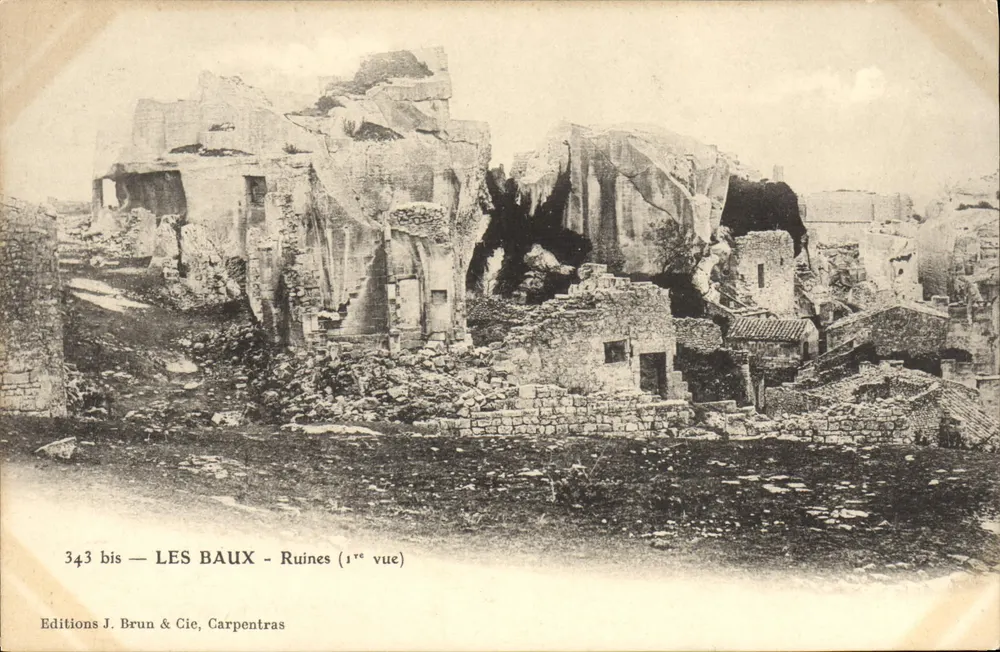 Les Baux - Ruínas (1ª vista) — Éditions J. Brun & Cie, Carpentras, n° 343 bis - Frente