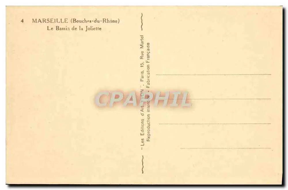 Der Joliette-See — Marseille (Bouches-du-Rhône) — Les Éditions d'Art Yvon, Paris - Rückseite