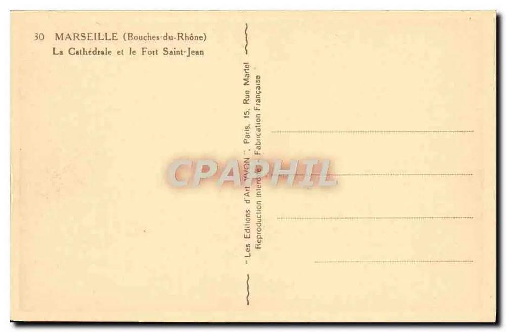 Marseille (Bouches-du-Rhône) — Die Kathedrale und das Fort Saint-Jean — Les Éditions d'Art YVON, Paris - Rückseite