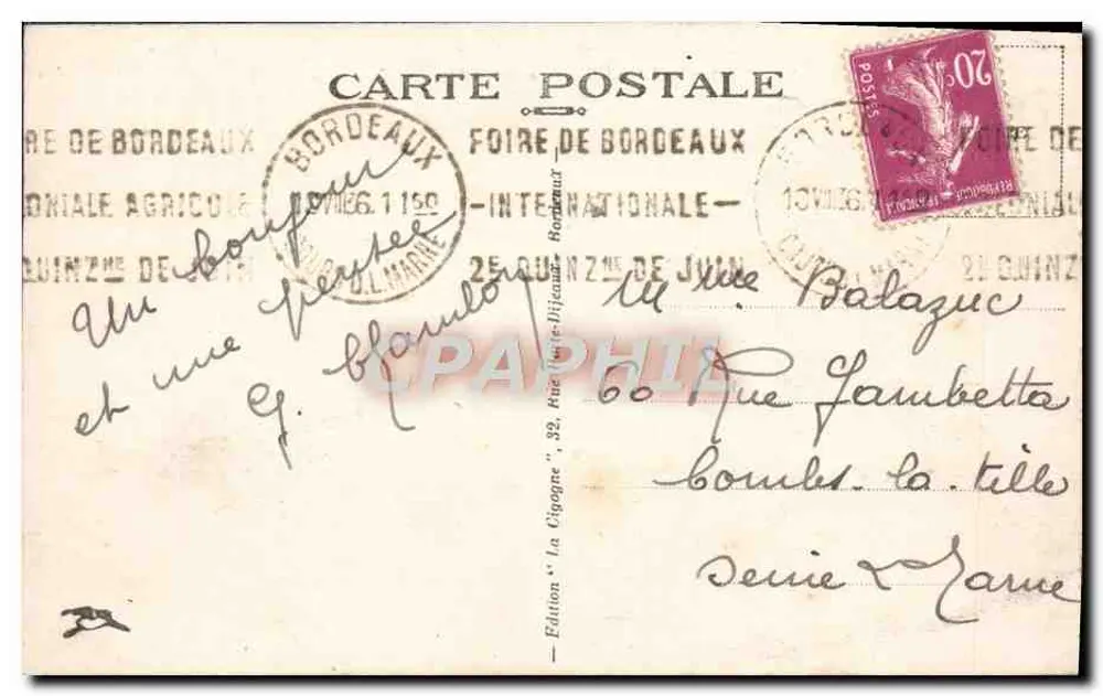 Bordeaux — Die Kathedrale und die Tour Pey-Berland — Edition La Cigogne, Serie 7 - Rückseite