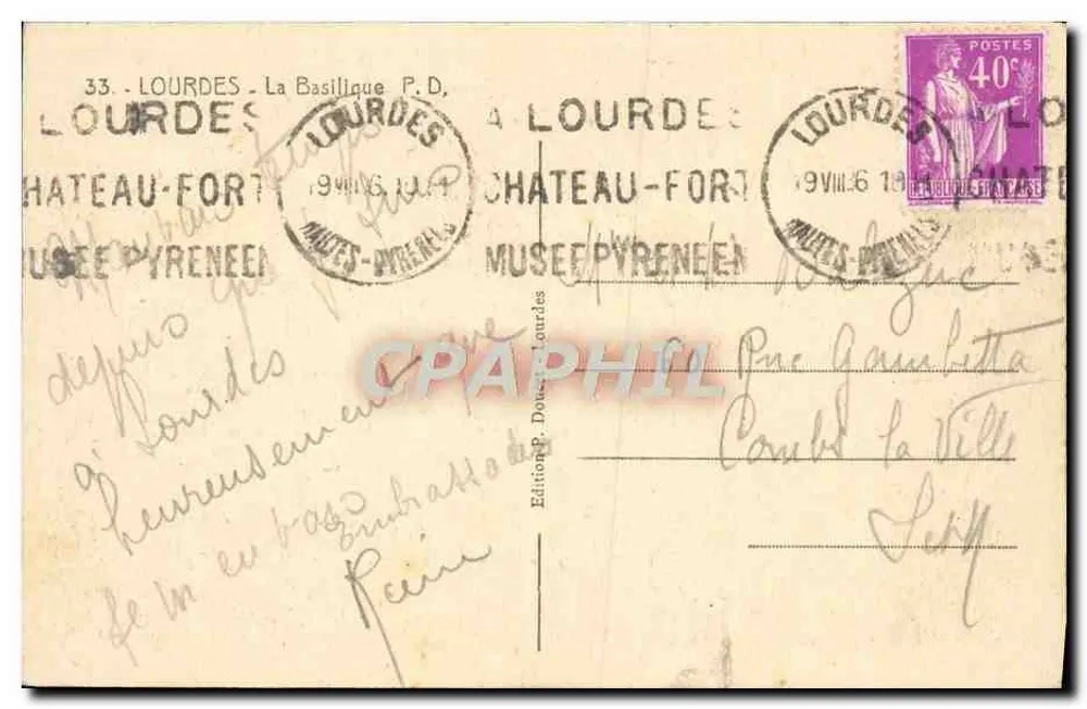 Lourdes — La Basilique P.D. — Édition Lourdes - Verso