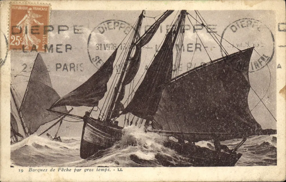 Barcos de pesca em tempestade — LL — Editora LL - Frente