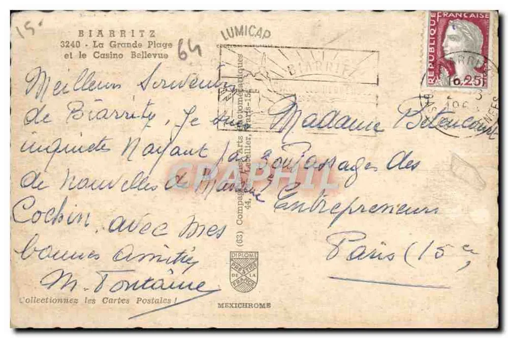 Biarritz - Die Große Strandpromenade und das Casino Bellevue — Lumicap, Nr. 64 - Rückseite