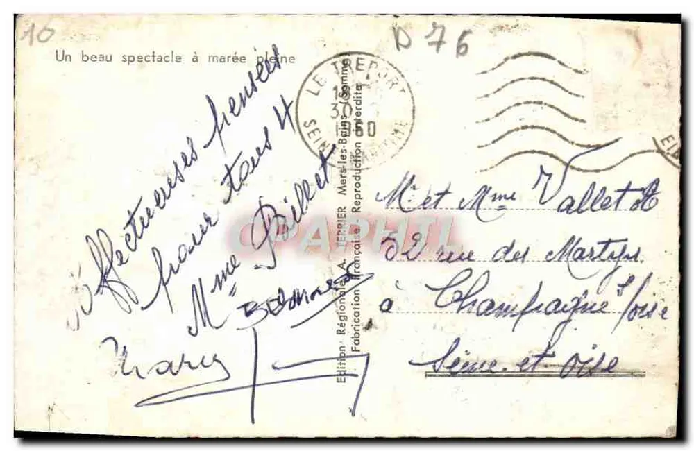 Mers-les-Bains — Vista de maré alta — Edição Regional A. JEPPIER - Verso