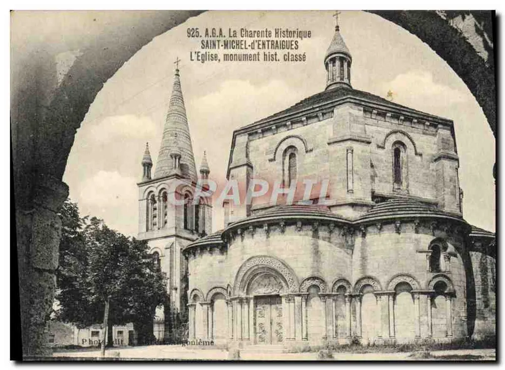 Saint-Michel-d'Entraigues — Die Kirche, klassiertes historisches Monument — A.G.A. La Charente Historique, n° 925 - Vorderseite