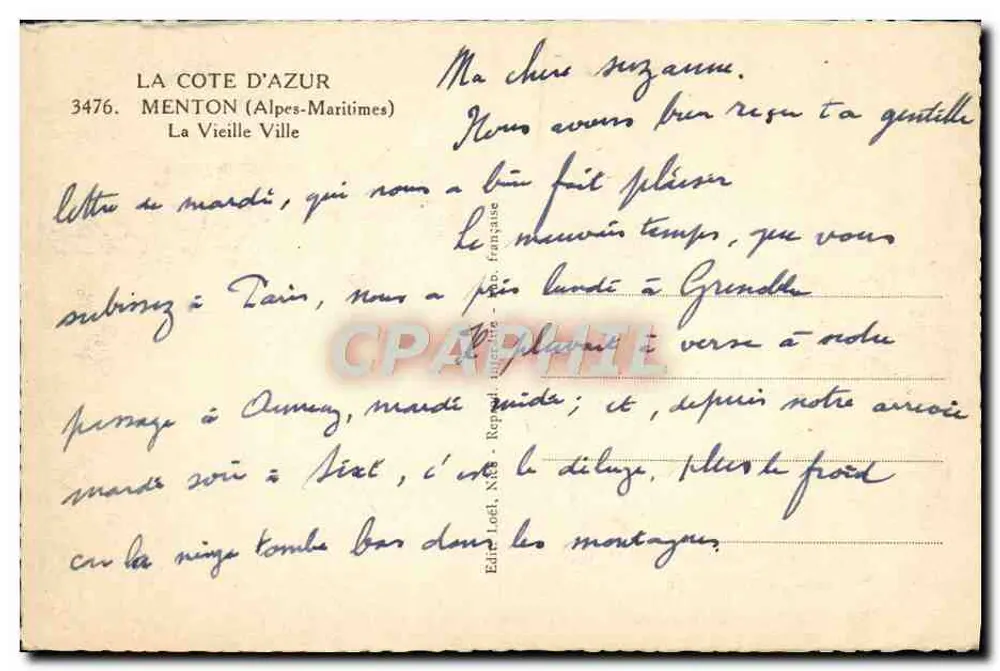 Menton — Die Altstadt — Verlag Loel, Nr. 3476 - Rückseite