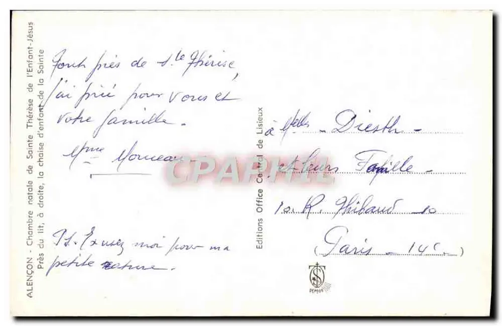 Geburtszimmer der hl. Thérèse des Kindes Jesu — Alençon — Éditions Centrales de Lisieux - Rückseite