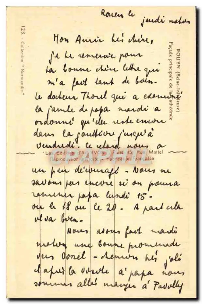 Rouen — Facciata principale della cattedrale — Edizioni d'Arte IVON, Parigi - Verso