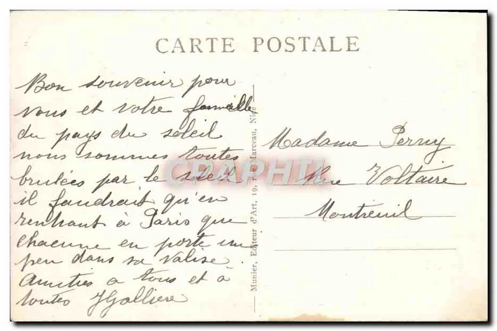 Nice — Jetty-Promenade und Promenade des Anglais — Munier, Künstlerverleger, 19, rue Marceau - Rückseite