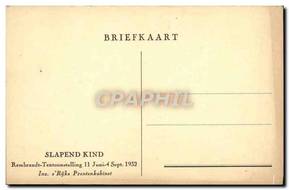 Criança dormindo — Exposição Rembrandt — s'Rijks Prentenkabinet, 1932 - Verso