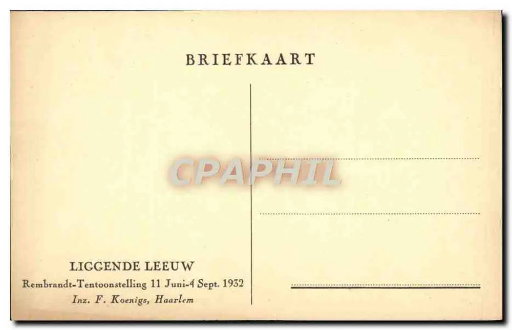 Liegender Löwe — Bleistiftzeichnung — Rembrandt-Ausstellung, F. Koenigs, Haarlem - Rückseite