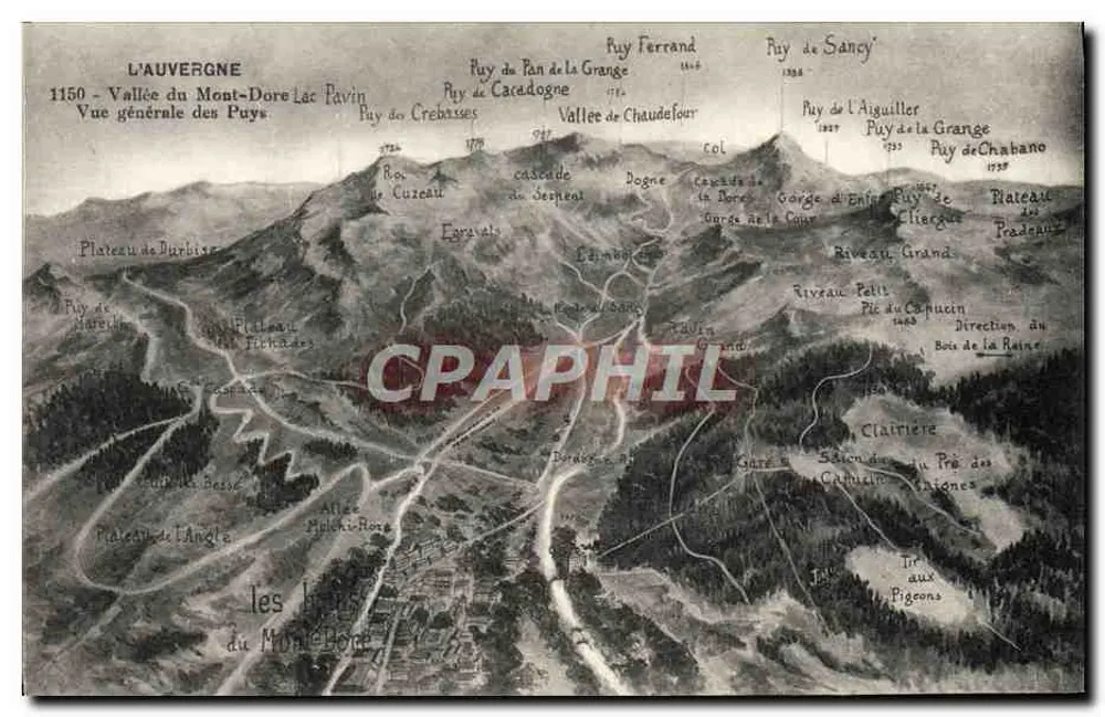 Auvergne — Allgemeiner Blick auf Puy de la Grange, Puy de Sancy, Puy Ferrand — Ansichtskarte - Vorderseite
