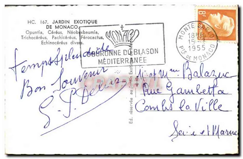 Jardin Exotique de Monaco — Kakteen und Sukkulenten — Éd. Couronne du Blason Méditerranée, Serie 1, n° 167 - Rückseite