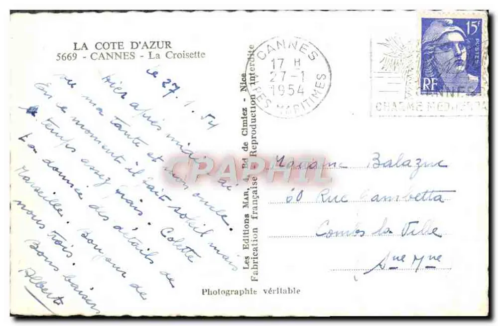 Cannes - La Croisette — vista da promenade com palmeiras e carros — Les Editions Françaises Maritimes, n° 5669 - Verso