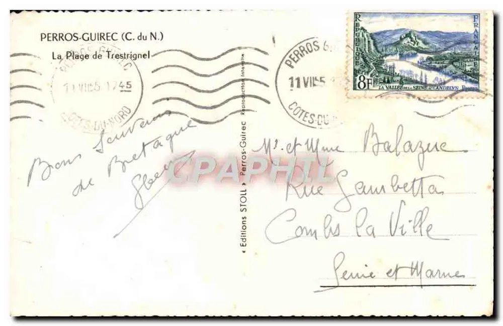 Praia de Trestrignel — Perros-Guirec (Côtes-du-Nord) — Éditions STOLL, n° 1745 - Verso