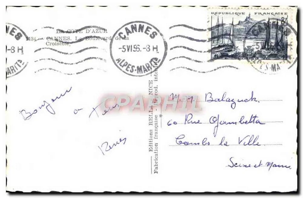 सी ड'अज़रू के दृश्य — कैन्स के ग्रैंड होटल — रेलिया प्रकाशन, निस - पीछे
