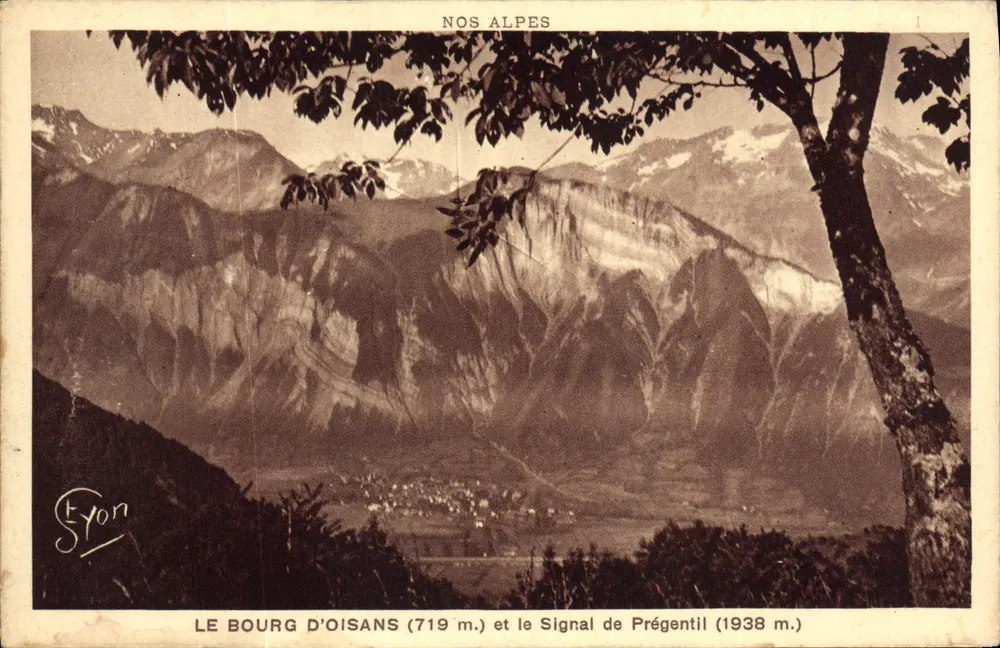 Le Bourg d'Oisans (719 m.) und Signal de Prégentil (1938 m.) — Unsere Alpen — Verlag R. Girard, Grenoble, Nr. 504 - Vorderseite