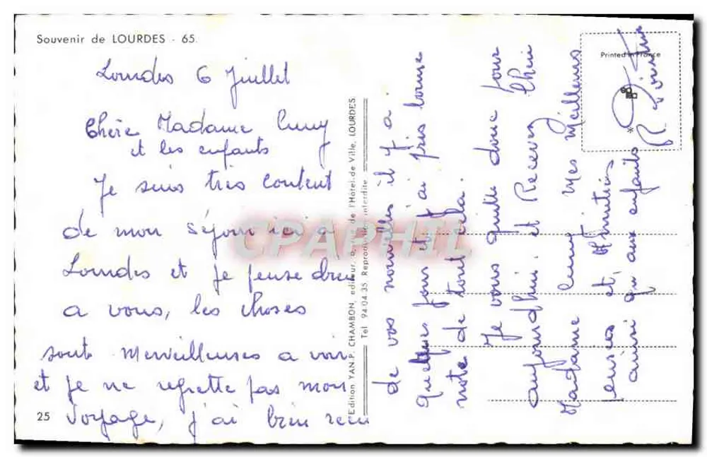 Lourdes — uma pâquerette de Lourdes — editor YANP, n°25 - Verso