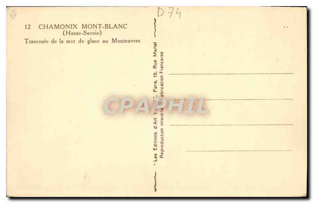 Chamonix Mont-Blanc — Überquerung der Gletscher bei Montenvers — Les Éditions d'Art Yvon, Paris - Rückseite