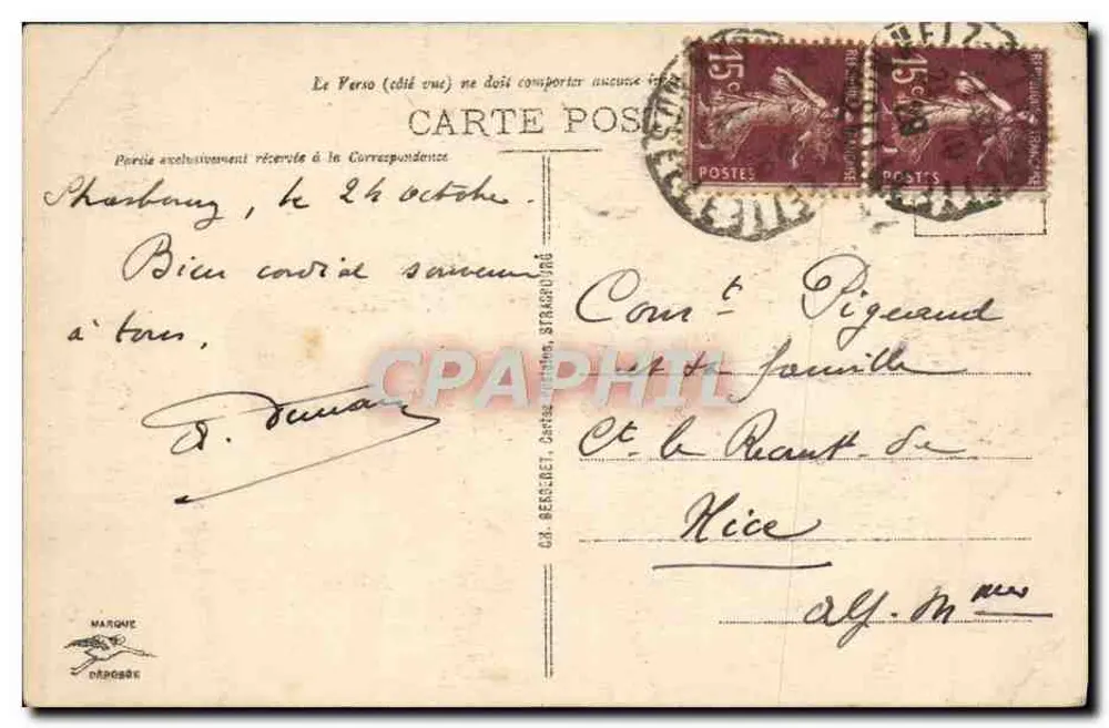 Cathédrale de STRASBOURG — L'Horloge Astronomique — éditeur C.R. BERGERET, n° 516 - Rückseite