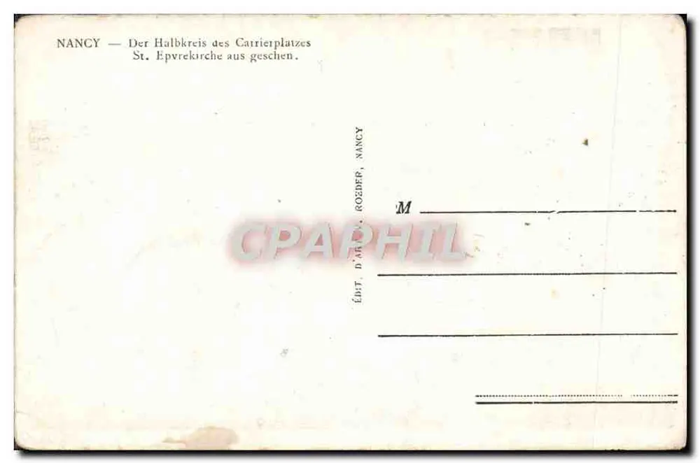 NANCY — Panoramablick auf den Hémicycle der Place Carrière vom Kirchhof Saint-Épvre — Verlag D. ROEZDER - Rückseite