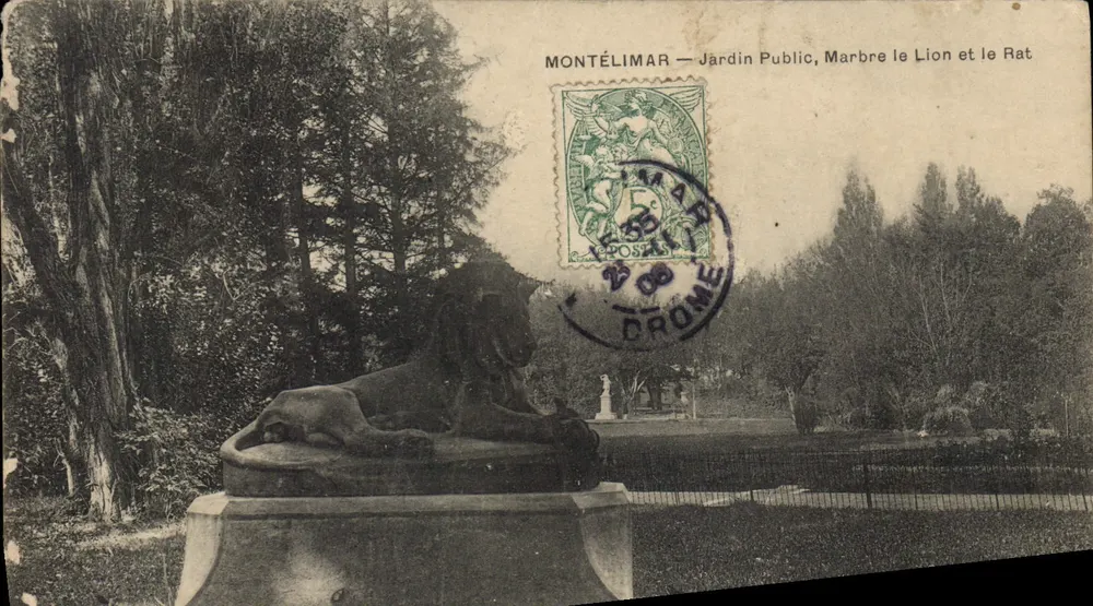 Montélimar — Öffentlicher Garten, Marmor-Löwe und Maus - Vorderseite