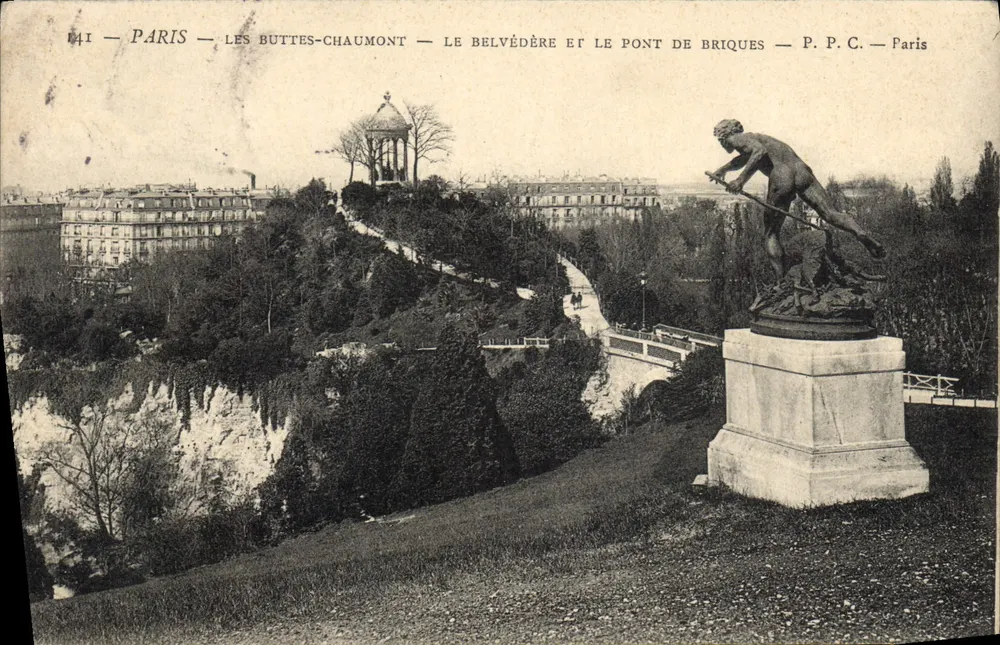 Paris — Les Buttes-Chaumont — Der Aussichtsturm und die Ziegelbrücke — P.P.C. Paris - Vorderseite