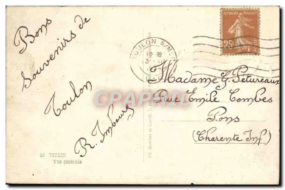 Vista geral de Toulon — Ed. Boutet et Casel — n°20 - Verso