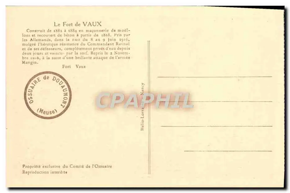 O Forte de Vaux — Forte de Vaux — Ossuário de Douaumont - Verso