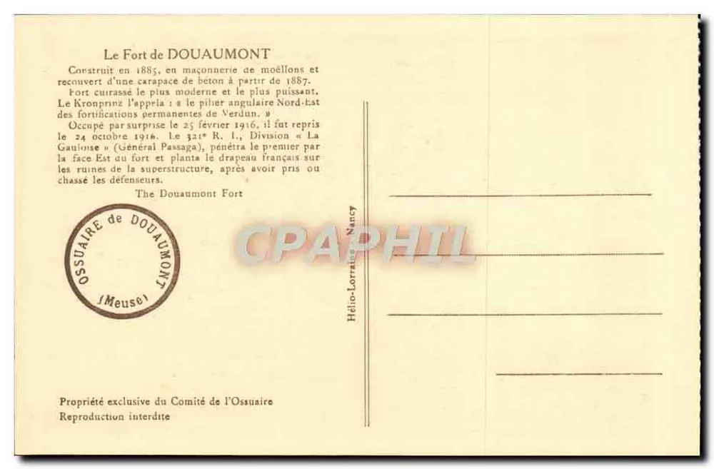 O Forte de Douaumont — Fortificação de Verdun — Editor: Ossuaire de Douaumont - Verso