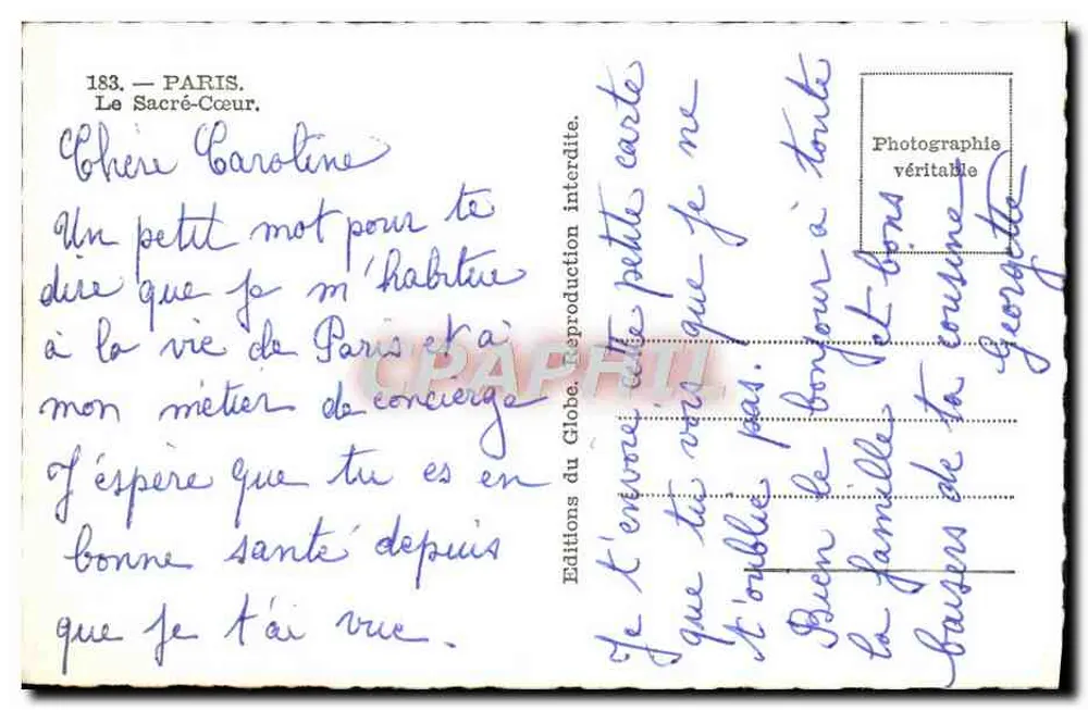 O Sacré-Cœur — Paris — Éditions du Globe, n° 183 - Verso