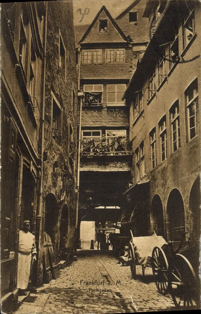 Frankfurt a. M. — rue Tuchgaden avec bâtiments à étages et chariot — éditeur L. Kimmig, n°347 - Voorkant