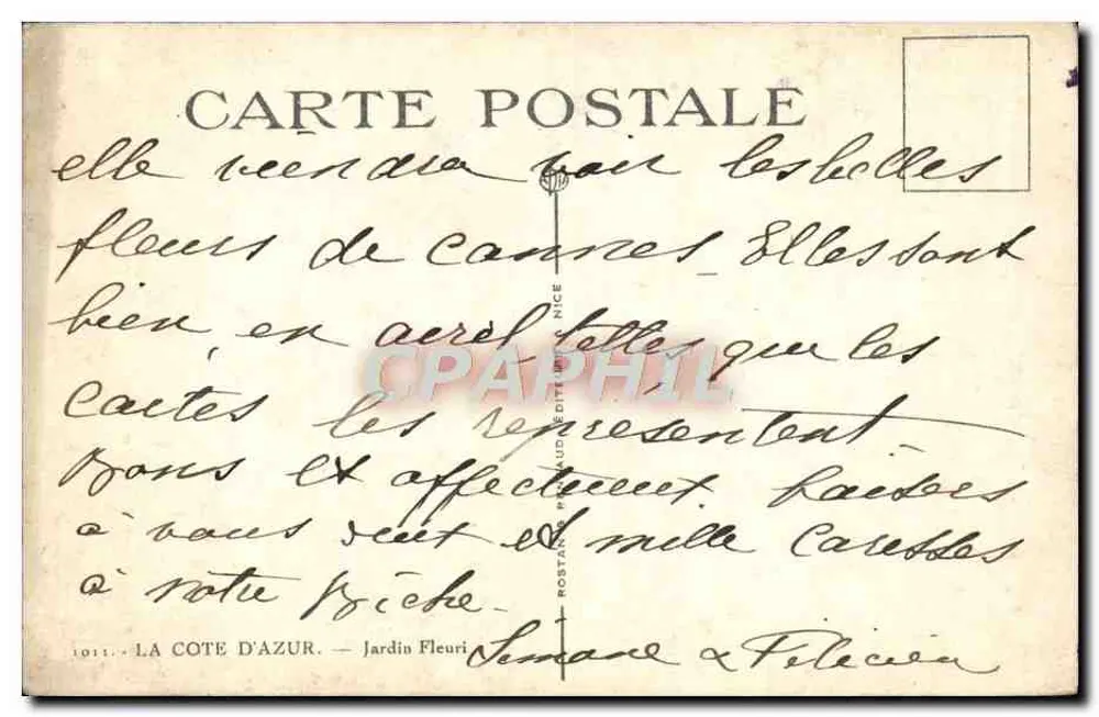 Jardim em Flor — A Côte d'Azur — Editor Rostand & Pinaud, n°1011 - Verso