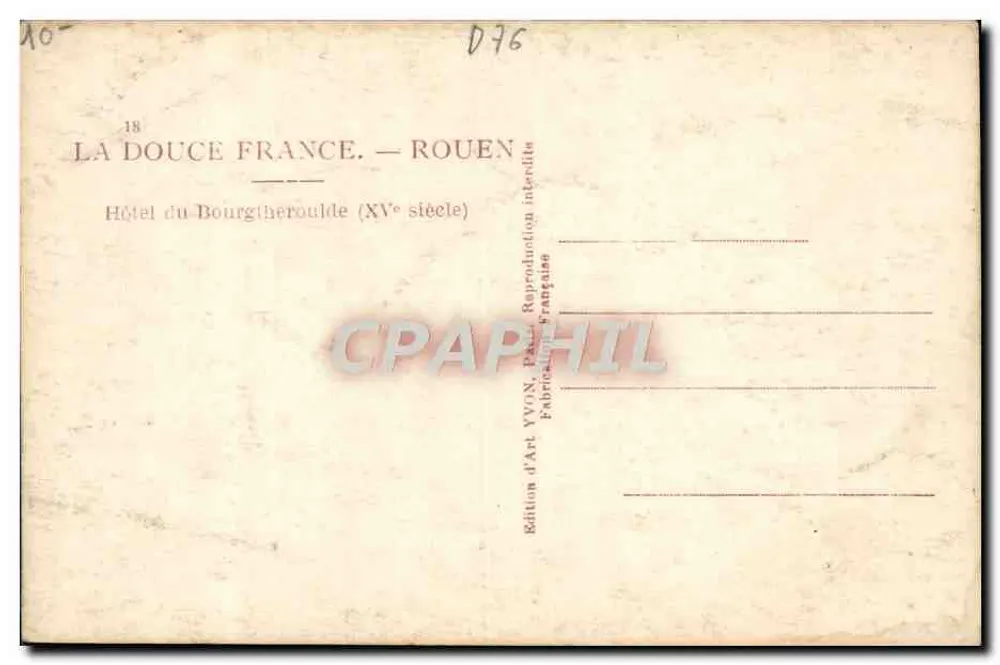 Hotel do Bourgtheroulde — Rouen — Edição de Arte YVON - Verso