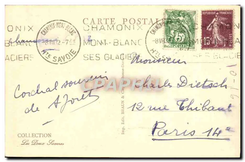 Chamonix — Der Bois du Paradis und der Mont Blanc — Imp. Edit. BRAUN & Cie, Chamonix - Rückseite