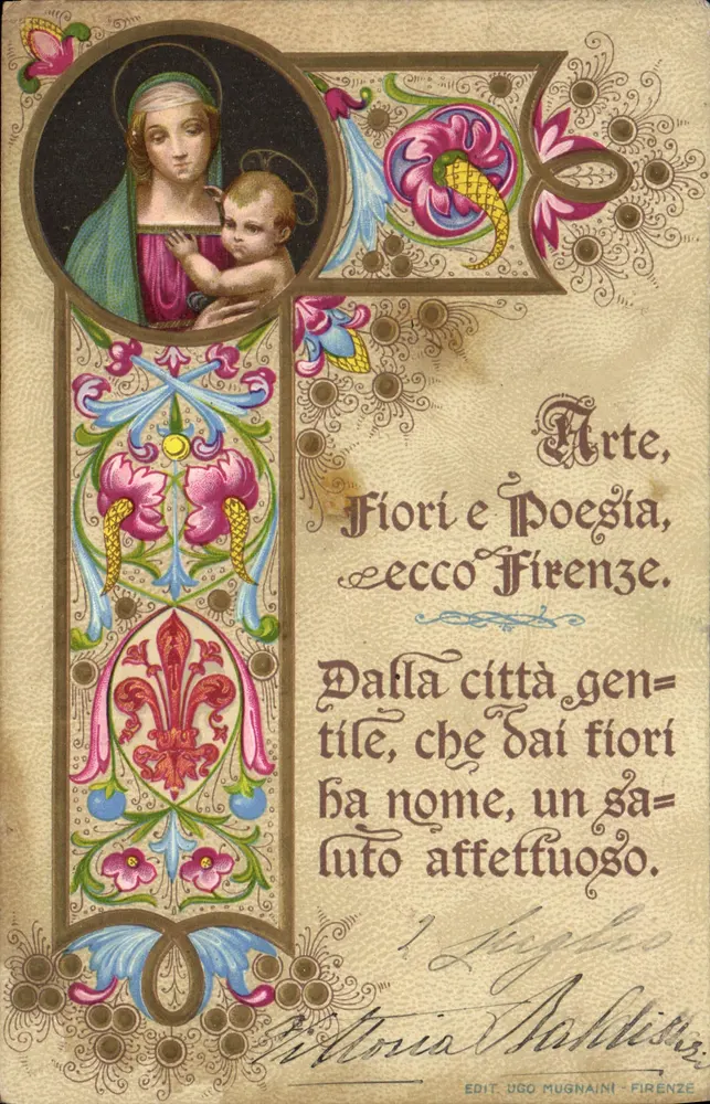 Madona e Criança — Arte, Flores e Poesia, eis Florença — Édit. Ugo Mugnaini, Florença - Frente