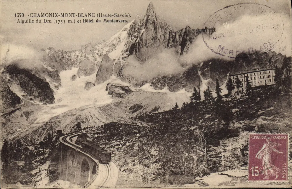 Chamonix-Mont-Blanc (Haute-Savoie) — Aiguille du Dru (3755 m.) und Hotel du Montenvers — Verlag L. Feuraz, Nr. 1570 - Vorderseite