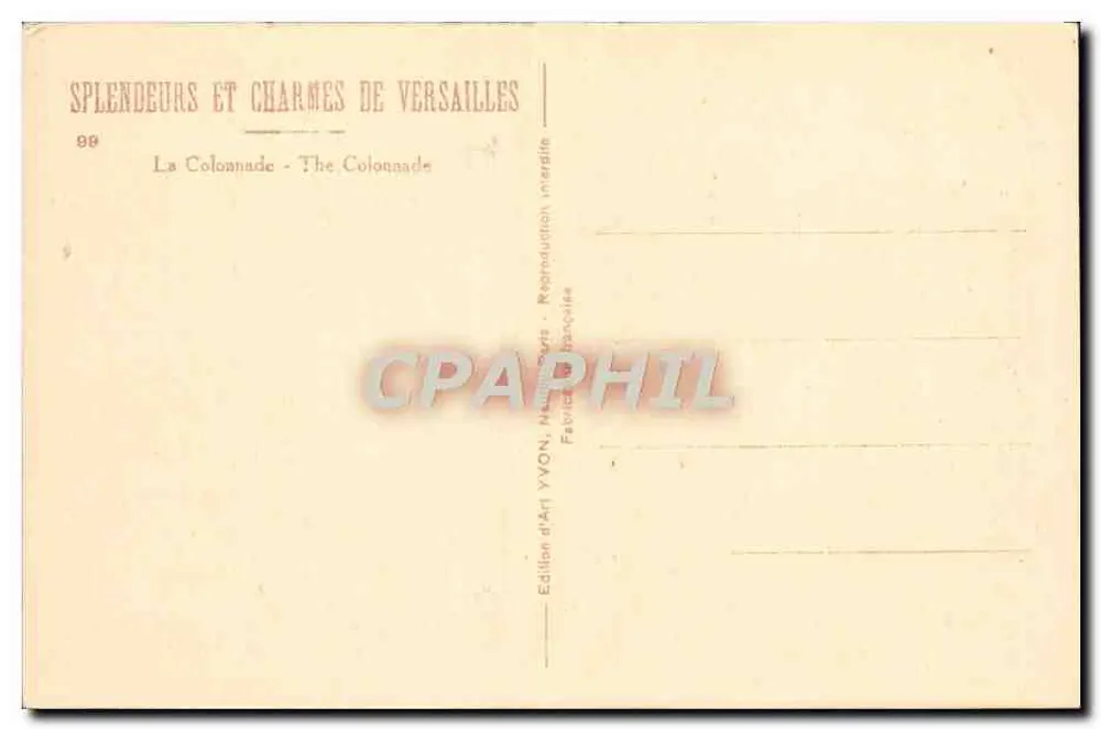 A Colunata — Versailles — Edição de Arte YVON - Verso