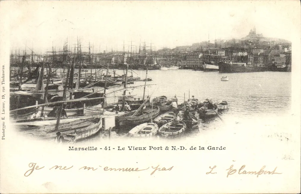 Marseille - 41 - Der alte Hafen & N.-D. de la Garde — Phototypie E. Lacour, 19, rue Thublaneau - Vorderseite