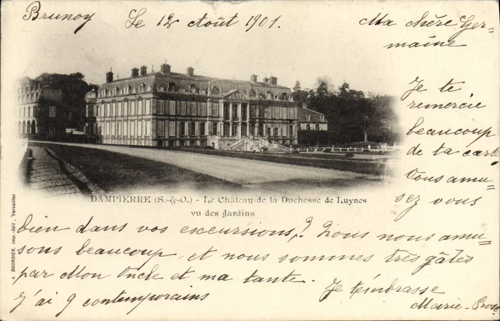 Dampierre (S.-G.-O.) — Schloss der Herzogin von Luynes aus den Gärten gesehen — A. Bourdier, Versailles - Vorderseite