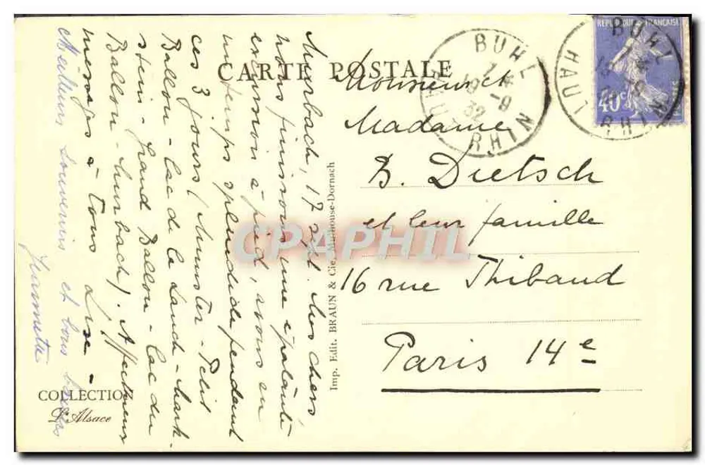 Grand Ballon — O Lago — Imp. Braun & Cie, Dornach - Verso