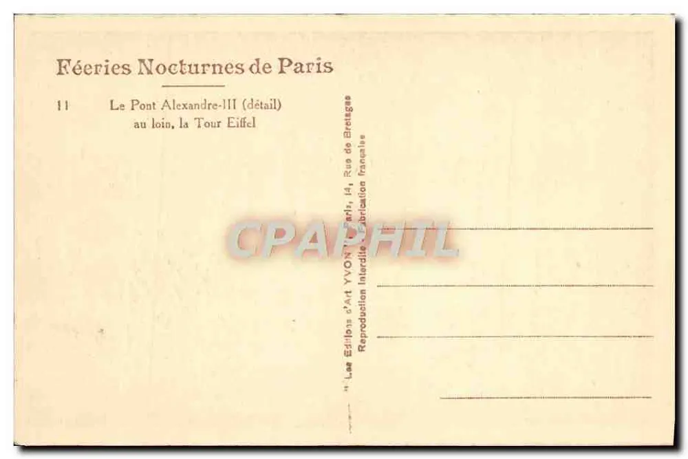 Ponte Alexandre-III — detalhe — Éditions d'Art YVON, n°11 - Verso