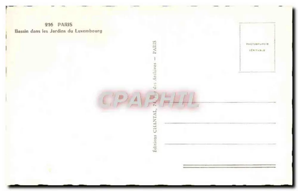 Bassin in den Jardins du Luxembourg — Paris — Éditions Chantal, n° 216 - Rückseite