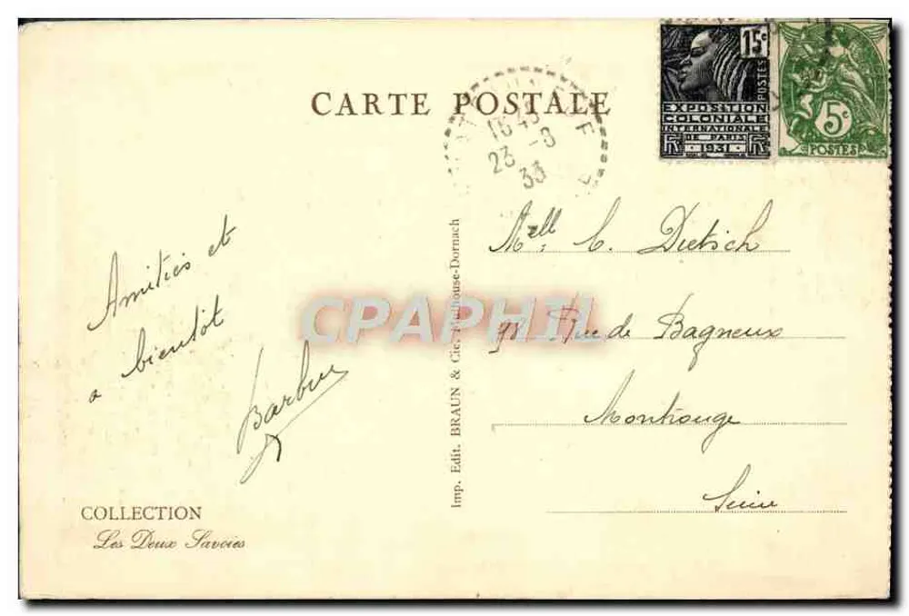 Aix-les-Bains — Eingang zum Grand Cercle — Verlag Braun & Cie, n° 11804 - Rückseite