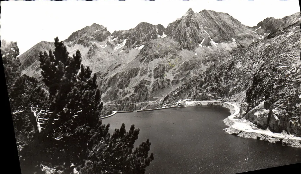 See und Staudamm von Cap de Long — Pics Baranette und Méchant — M. Perjaud, französische Herstellung - Vorderseite