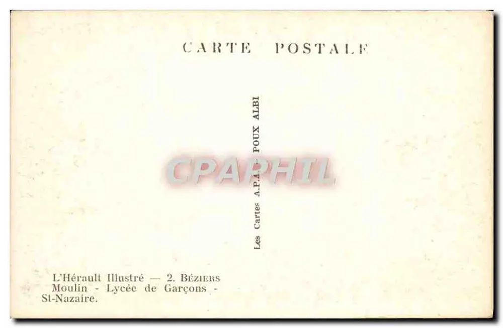 Béziers — Ansicht des Mühlen und der Stadt am Fluss — A.P.A. (Verlag) - Rückseite