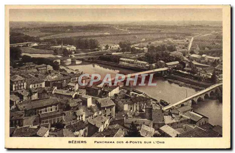 Béziers — Panorama dos 4-Ponts sobre o Orb — sem editor nem número visível - Frente